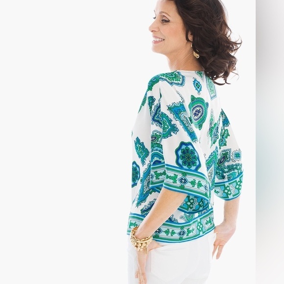 CHICOS Scarf-Print Top - Picture 2 of 13